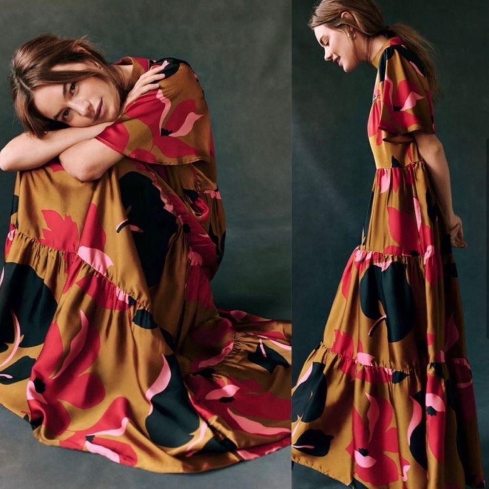 Corey Lynn Calter Olive and Pink Floral Long Sleeve Dress